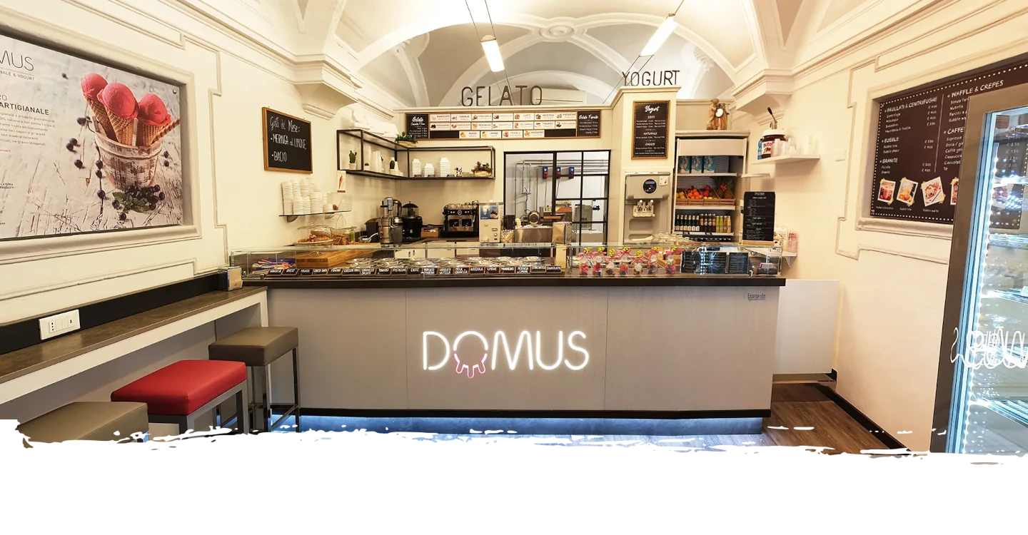 Inside Domus Ice Cream Shop in Bergamo Alta
